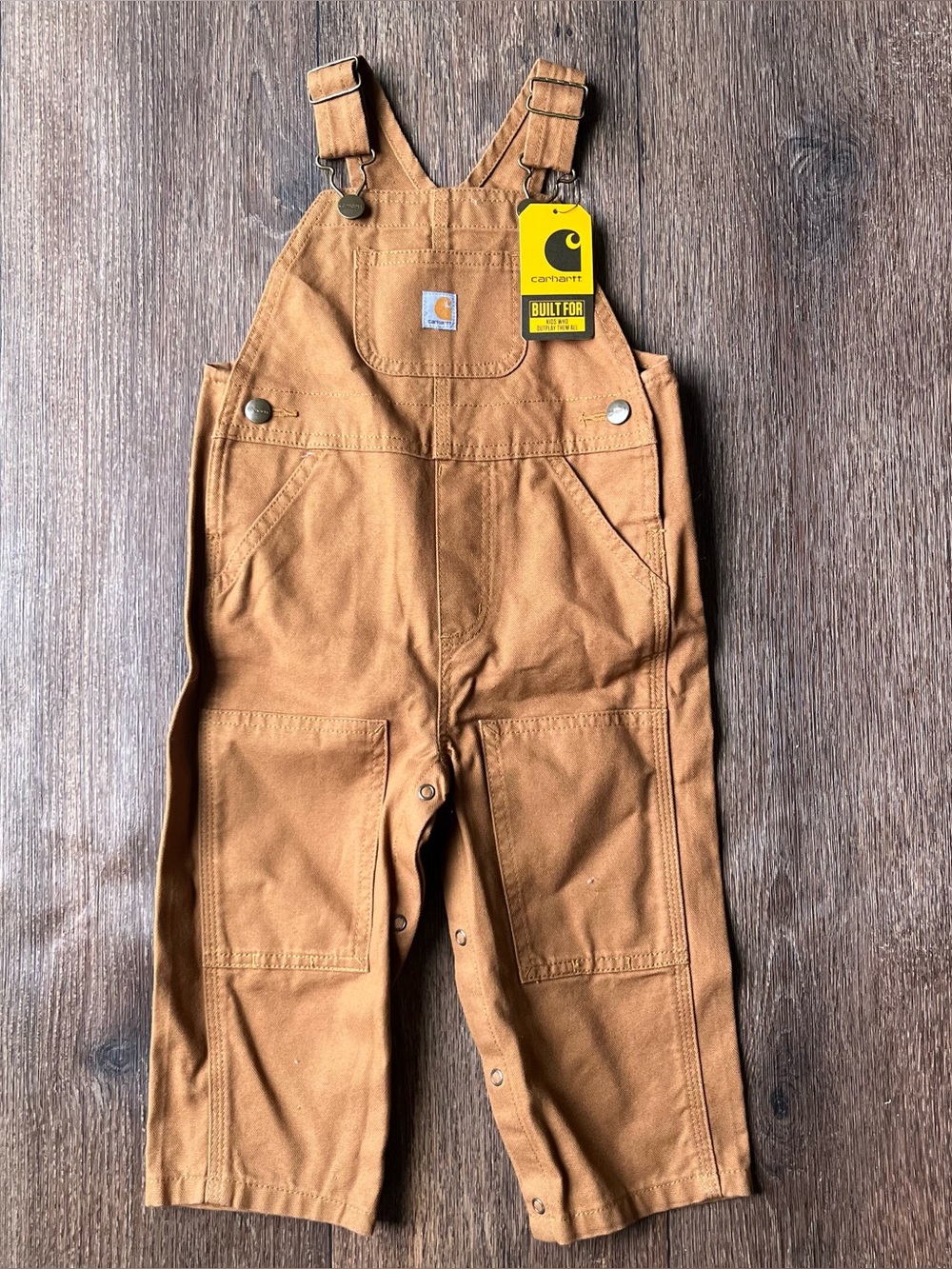NWT Carhartt tan duck canvas double knee dungaree overalls 18m